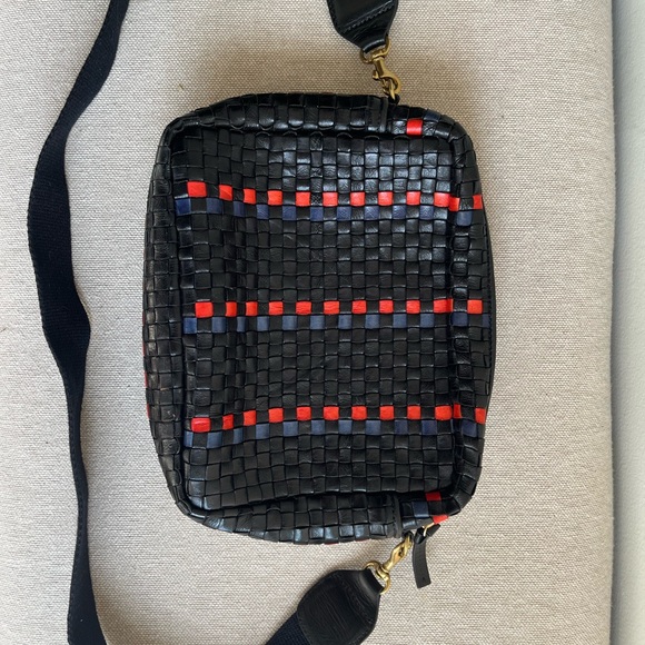 CLARE V Woven Leather Striped Marisol Crossbody Bag - Picture 9 of 11